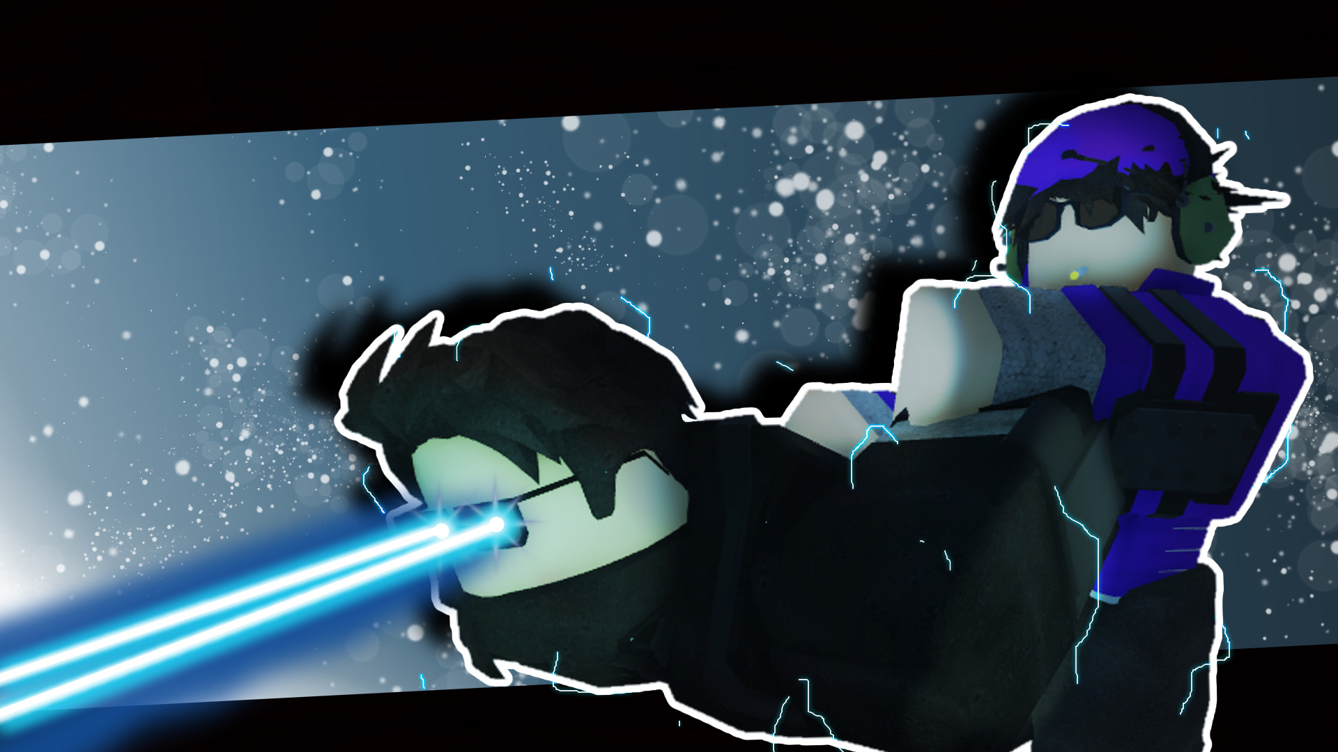Thumbnail: character firing a blue laser in falling snow